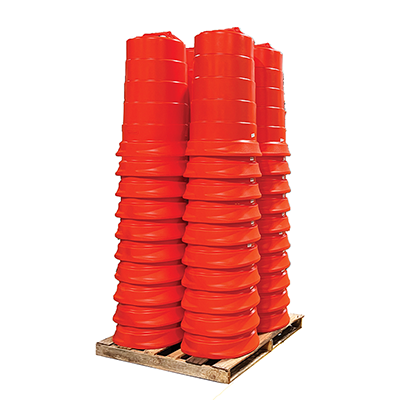 Traffic drum shown with optional light that folds over for stacking.