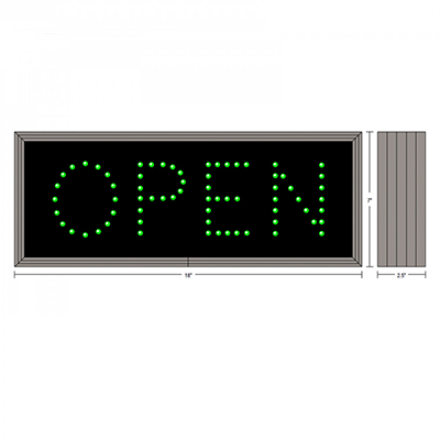 Open LED outdoor sign with green 3.5in LEDs, visible in direct sunlight.