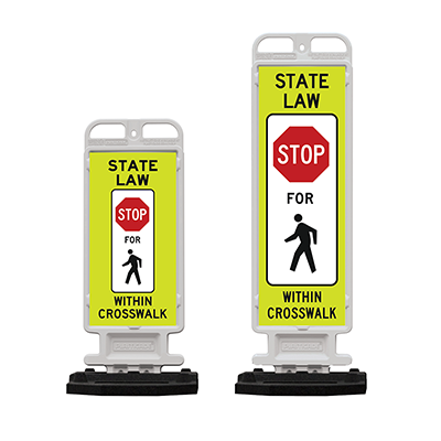 Crosscade Crosswalk Sign (STATE LAW STOP FOR PEDESTRIANS) - 36" Double-Sided Panel with 28 lbs. Rub