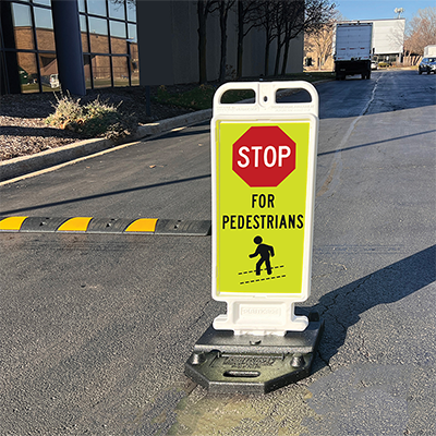 Crosscade Crosswalk Sign (STOP FOR PEDESTRIANS) - 24" Double-Sided Panel with 28 lbs. Rubber Base