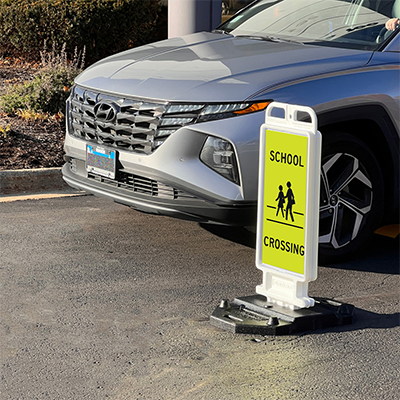 Crosscade Crosswalk Sign (SCHOOL CROSSING) - 24" Double-Sided Panel with 28 lbs. Rubber Base