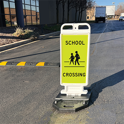 Crosscade Crosswalk Sign (SCHOOL CROSSING) - 24" Double-Sided Panel with 28 lbs. Rubber Base