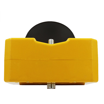 Type B Hooded Solar Barricade Light Bottom View Of Yellow Base and Bolt