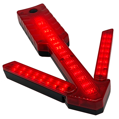 Magnetic traffic warning arrow light with 64 red LED lights on.