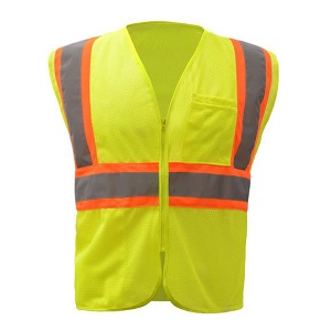 Class 2 Safety Vest w/Two Tone Reflective Stripes - Lime