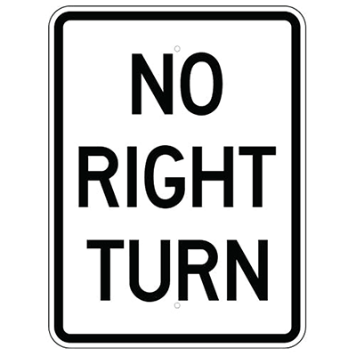 18" x 24"  Aluminum NO RIGHT TURN Sign (R3-1A)