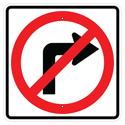 Aluminum No Right Turn Symbol Sign (R3-1S)